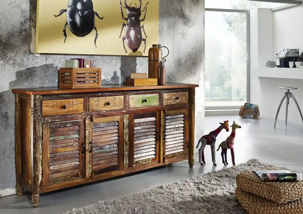 Ausverkauf Sideboard Altholz 183x42x90 mehrfarbig lackiert FABLE #17