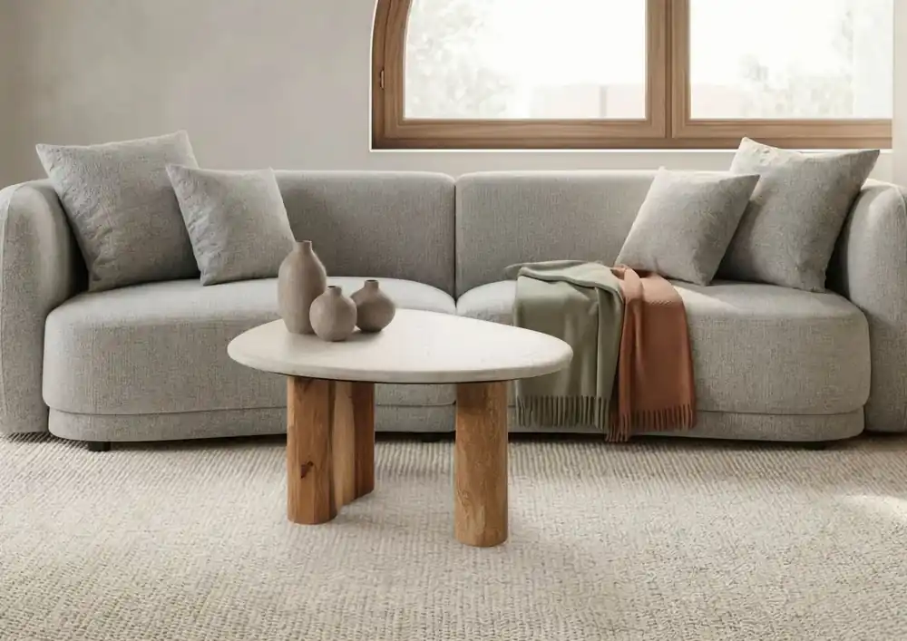 Sale Couchtisch Sheesham 70x65x35 natur sandgestrahlt lackiert / Marmor weiß ORGANIC COLLECTION #32