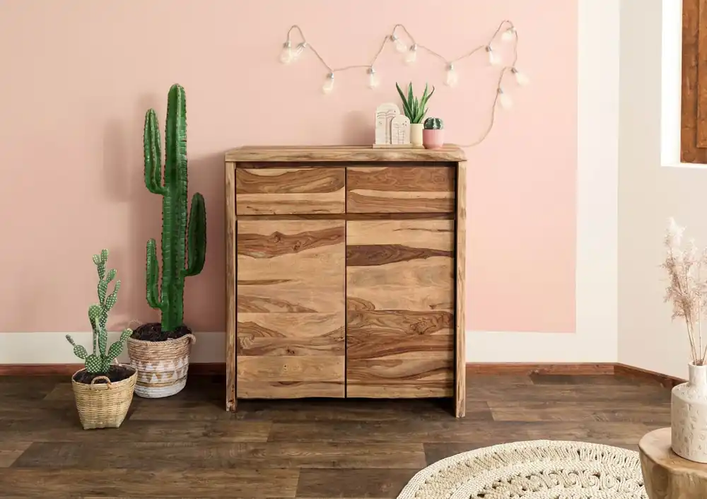 Ausverkauf Highboard Sheesham 100x48x111 natur lackiert / sandgestrahlt PURE SHEESHAM #201