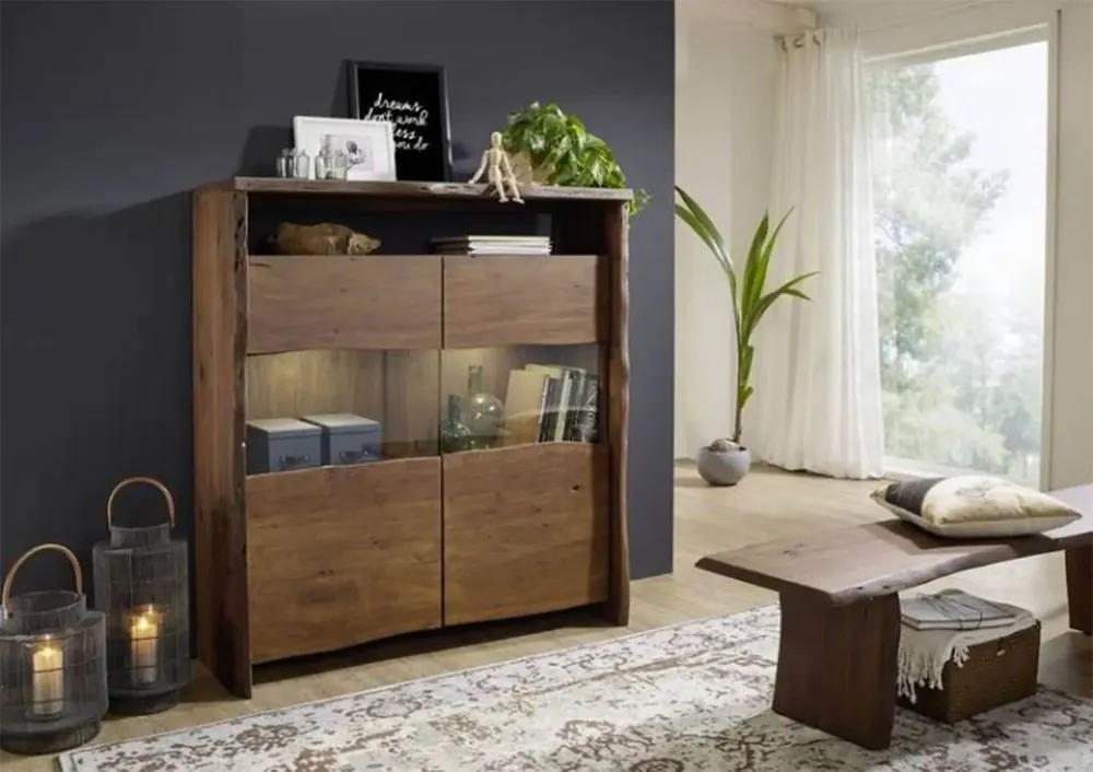 Super-Preis Highboard Akazie 131x45x147 braun lackiert PURE ACACIA #205