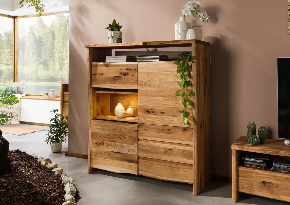 Günstig Highboard Wildeiche 131x45x147 natur geölt PURE OAK #703