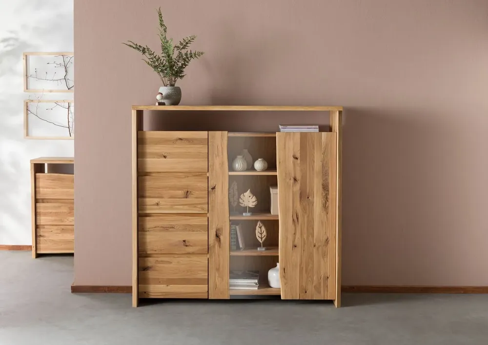 Billig Highboard Wildeiche 150x45x147 natur geölt PURE OAK #111