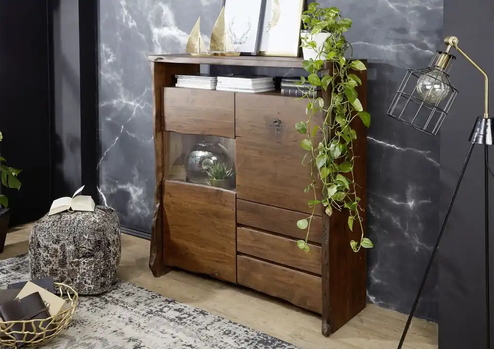 Highboard Akazie 131x45x147 braun lackiert PURE ACACIA #803 Echt