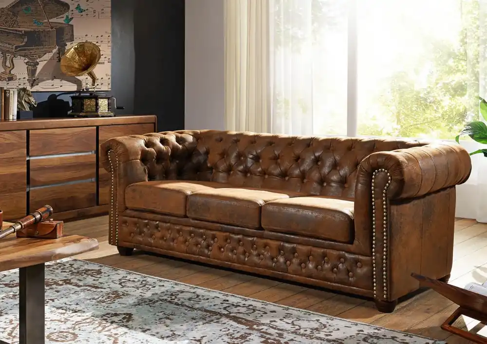Sofa 203x86x72 braun CHESTERFIELD Neu Im Sortiment