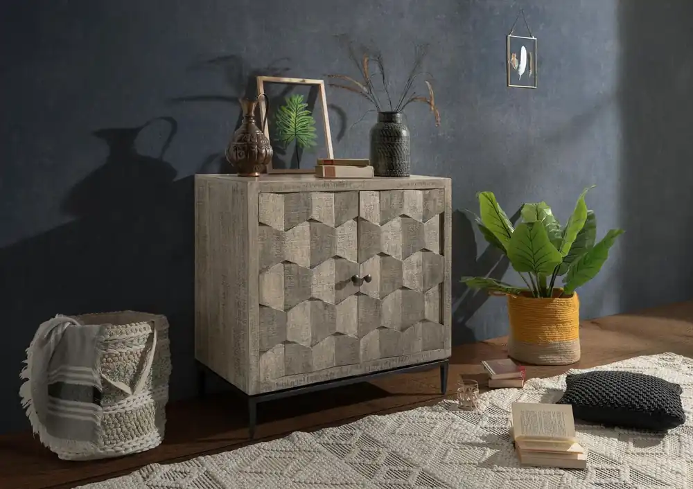 Echt Kommode Mango 86x46x86 grau lackiert STILMÖBEL #108