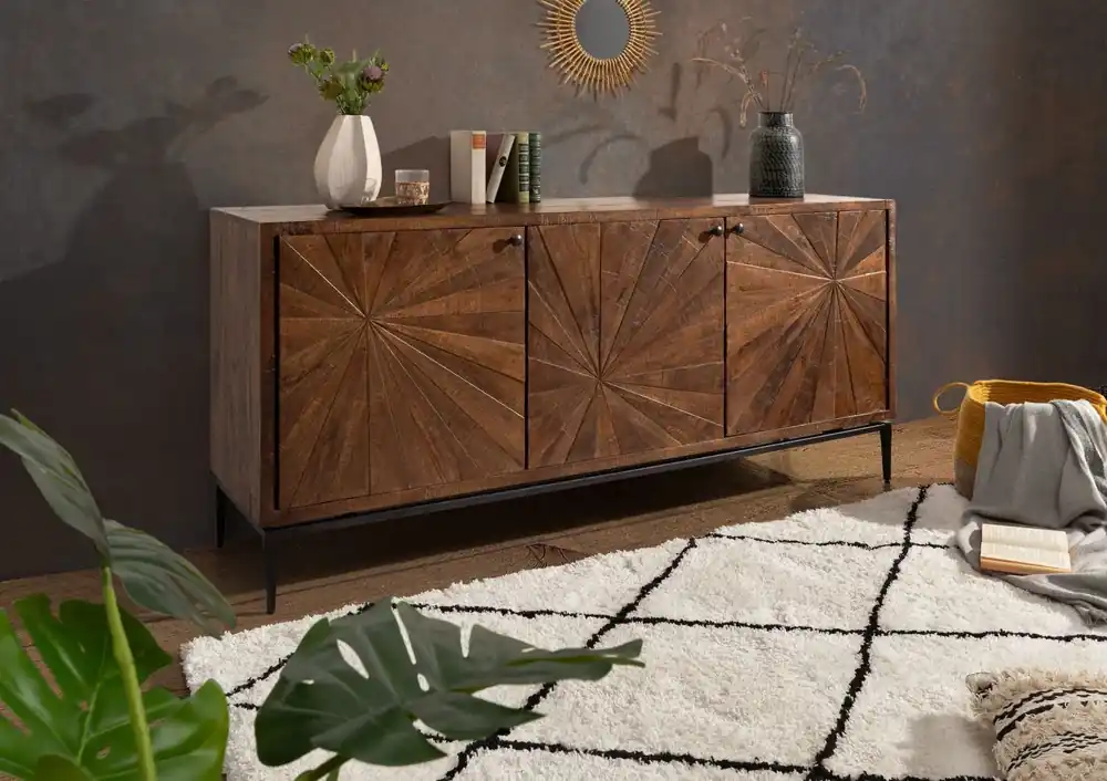 Sideboard Mango 183x46x84 braun lackiert STILMÖBEL #110 Saisonangebot