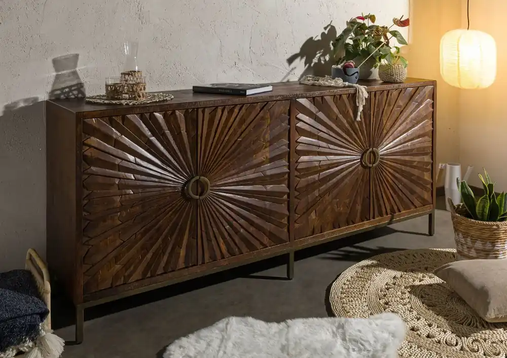 Begrenztes Angebot Sideboard Mango 201x48x89 braun lackiert STILMÖBEL #129