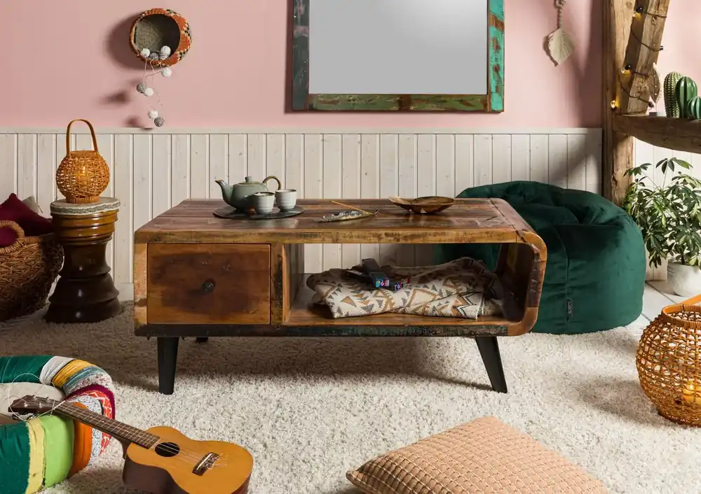 Günstig Couchtisch Altholz 120x60x53 mehrfarbig lackiert SIXTIES #106