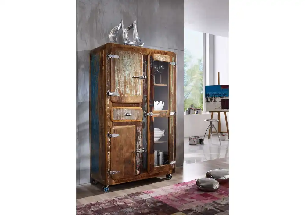 Nur Für Kurze Zeit Vitrine Altholz 90x38x140 mehrfarbig lackiert FREEZY #34