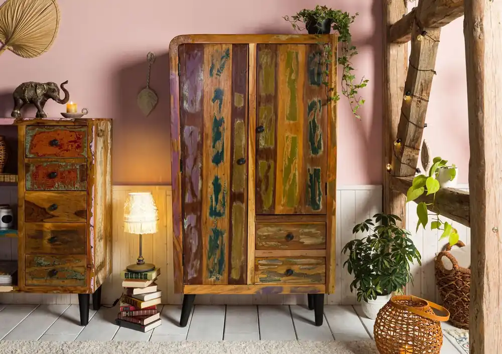 Neue Kollektion Highboard Altholz 90x40x160 mehrfarbig lackiert SIXTIES #109