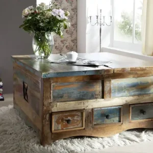 Sonderaktion Couchtisch Altholz 100x100x50 mehrfarbig lackiert NATURE OF SPIRIT #62