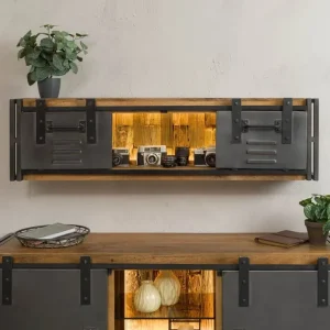 Wandregal Mango / Altholz 130x25x35 natur lackiert / Metall grau BLACKBURN LUX #560 Billig