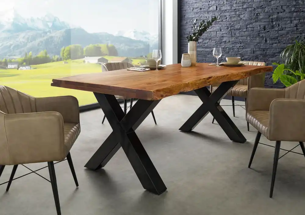 Baumtisch Akazie 180x90x77 Akazie natur lackiert / X-Beine anthrazit glänzend FREEFORM 5 Meistverkauft