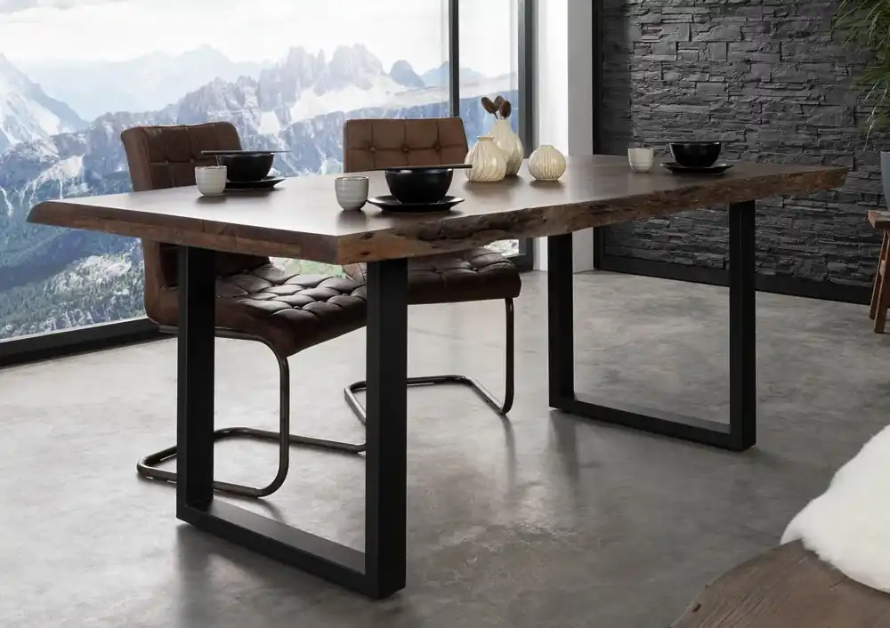 Baumtisch Akazie 180x90x77 grau lackiert / U-Beine anthrazit matt FREEFORM 5 Sale