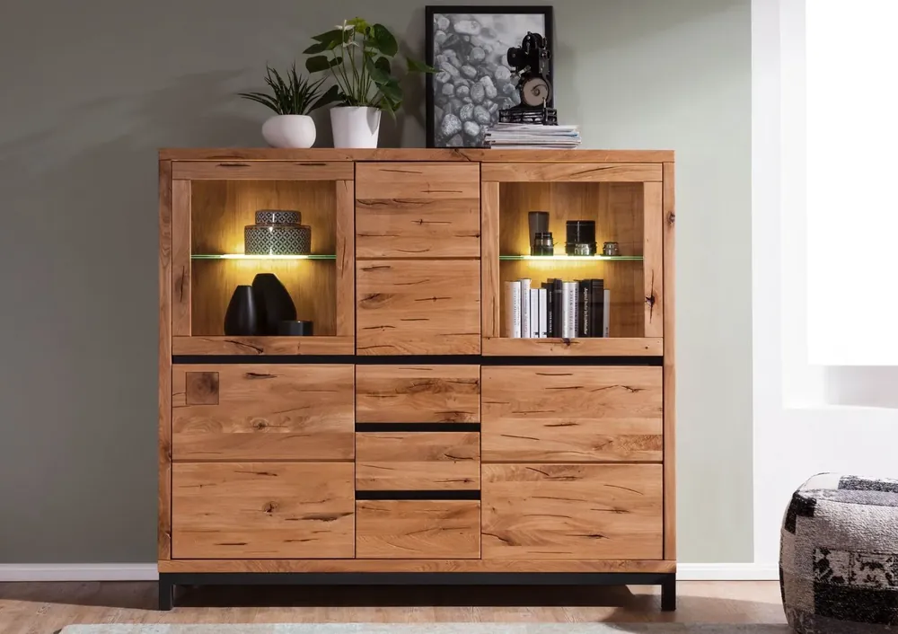Top-Preis Highboard Wildeiche 166x40x148 natur geölt VILLANDERS #107