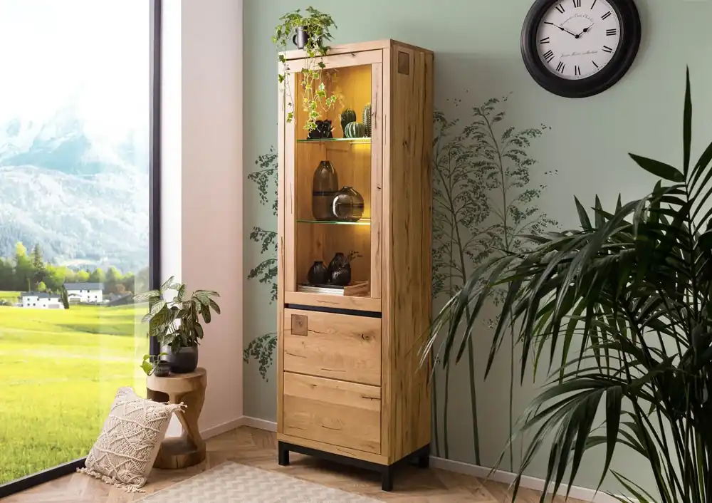 Preiswert Vitrine Wildeiche 65x40x205 natur geölt VILLANDERS #146