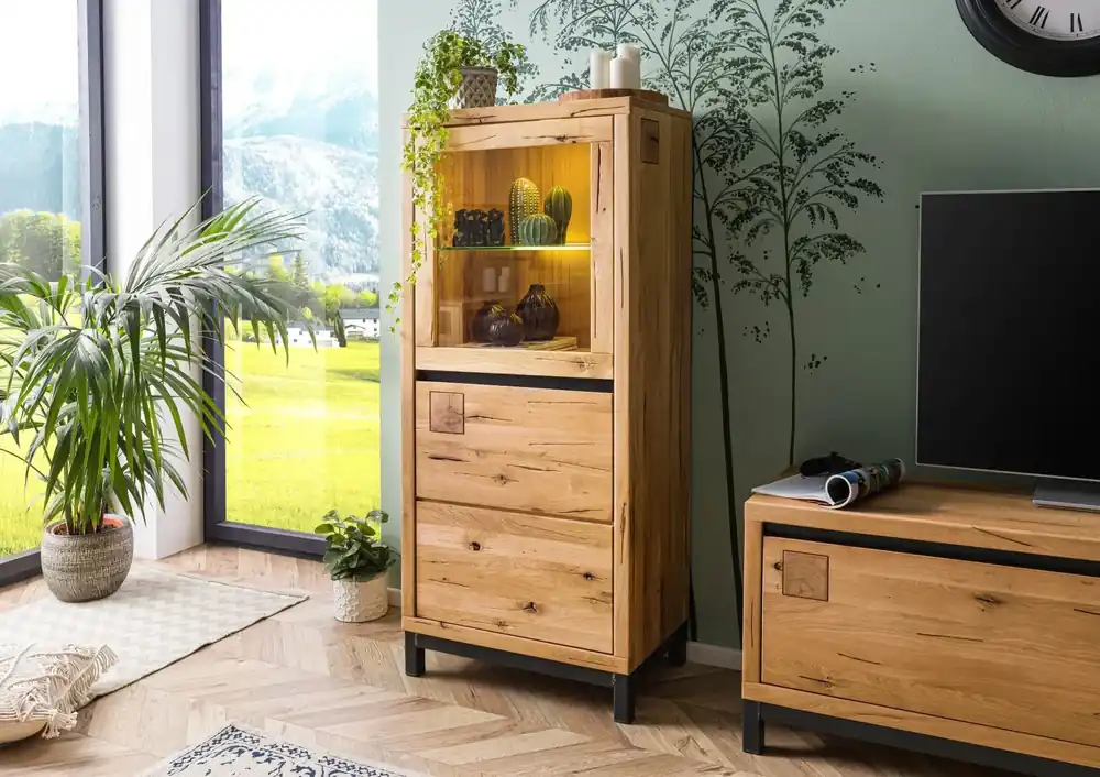 Top-Seller Vitrine Wildeiche 65x40x148 natur geölt VILLANDERS #104