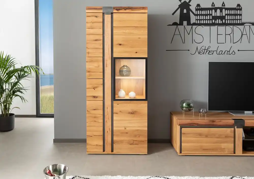 Bestseller Vitrine Wildeiche / Zerreiche 80x45x204 natur geölt NEW AMSTERDAM #08