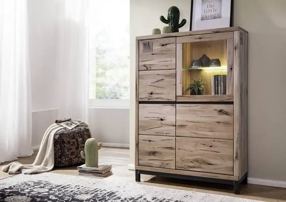 Highboard Wildeiche 103x40x148 bianco geölt VILLANDERS #205 Beliebt