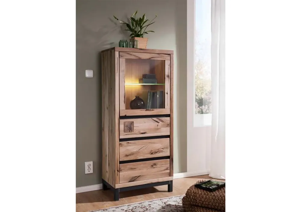 Begrenztes Angebot Vitrine Wildeiche 65x40x148 bianco geölt VILLANDERS #203
