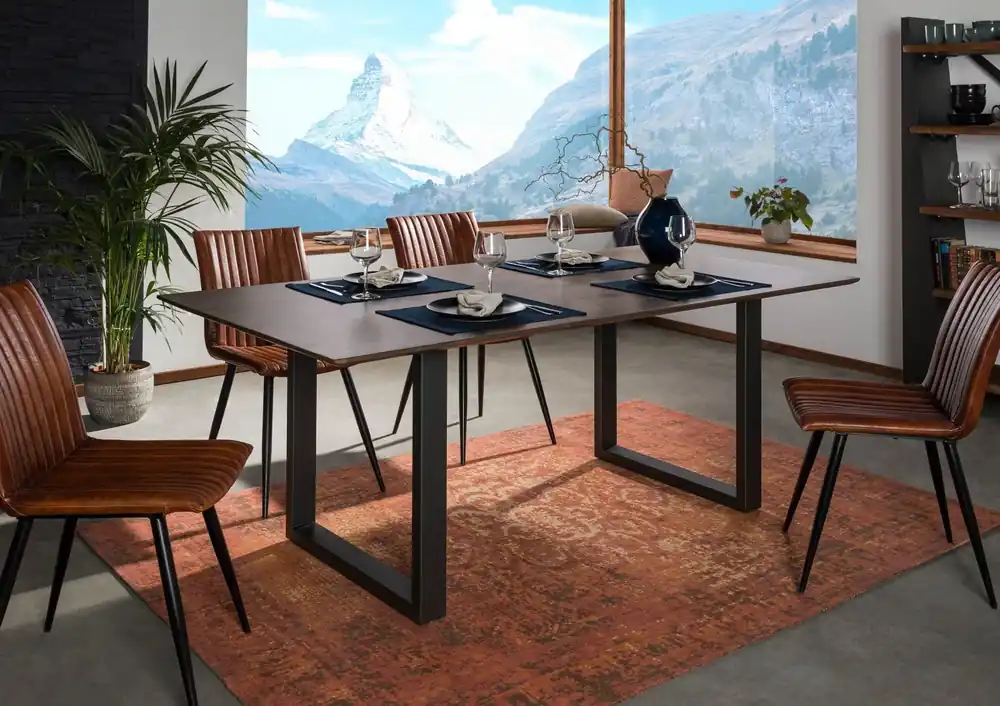 Schnäppchen Esstisch Akazie 200x100 grau lackiert / U-Beine anth. matt SWISS EDGE