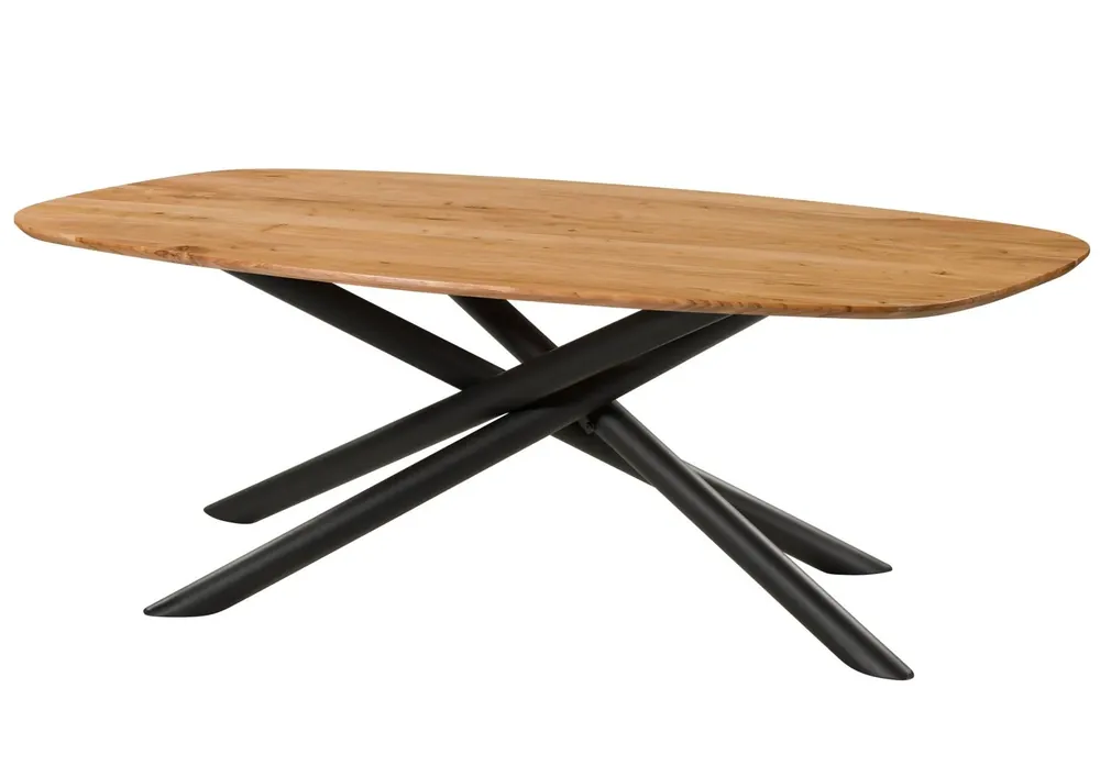 Sonderaktion Esstisch Akazie 200x100x76 natur lackiert / Mikado-Beine rund schwarz