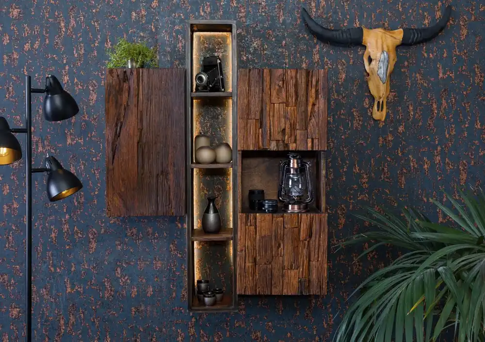 Hängeschrank Akazie / Altholz 85x26x118 braun lackiert SEVILLA #06 Geprüft