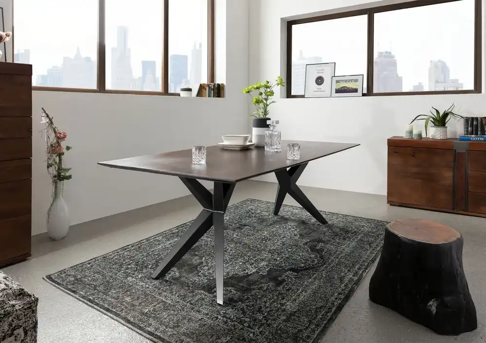 Preis Gesenkt Esstisch Akazie 160x90x76 braun lackiert Beine anthrazit glänzend SWISS EDGE #13