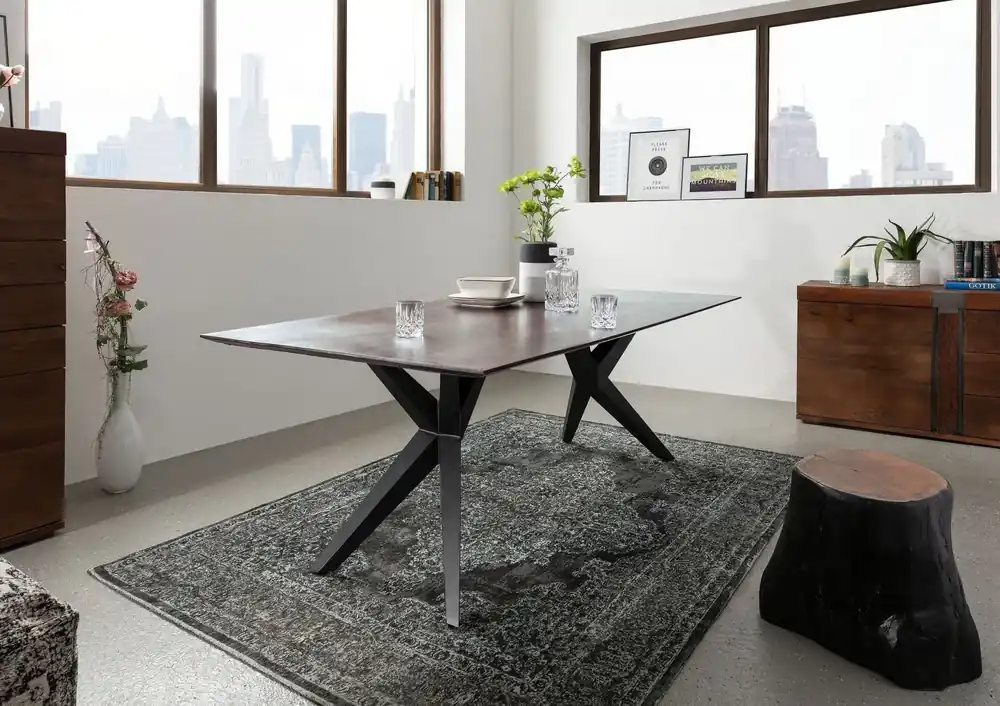 Esstisch Akazie 160x90x76 grau lackiert Beine anthrazit matt SWISS EDGE #17 Highlight