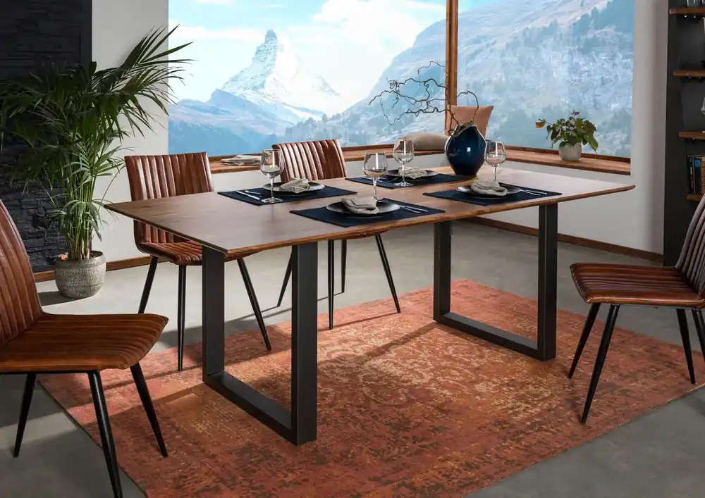 Preisreduziert Esstisch Akazie 180x90 natur lackiert / U-Beine anth. matt SWISS EDGE