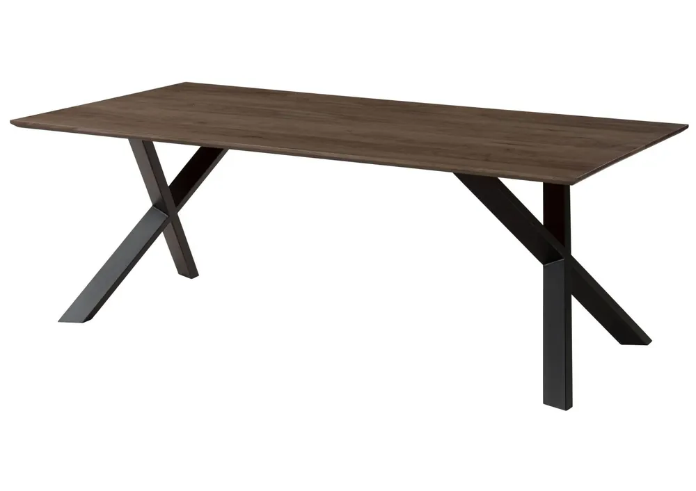 Esstisch Akazie 180x90x75 grau lackiert / ausgestellte X-Beine anthrazit matt SWISS EDGE Garantierte Lieferung