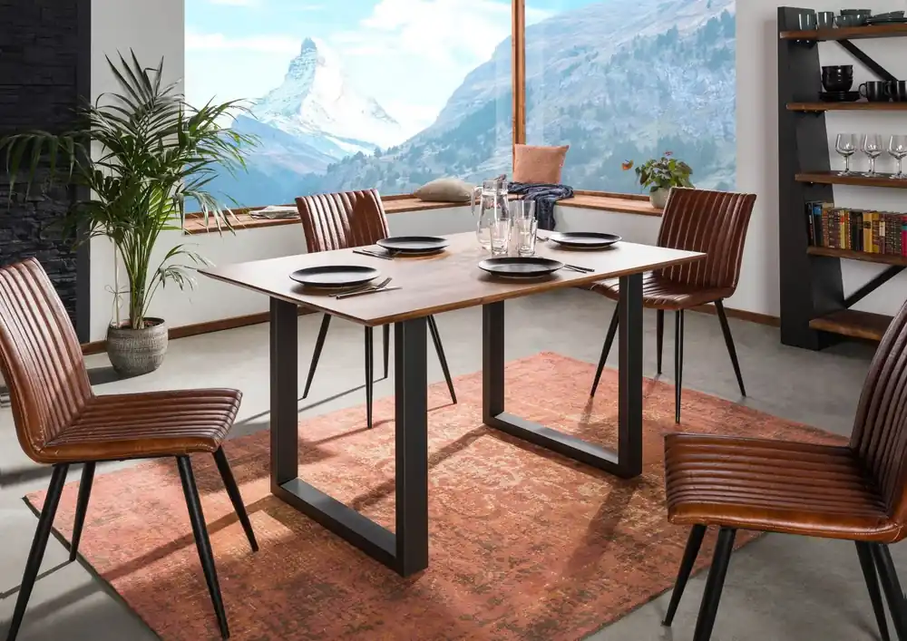 Esstisch Akazie 140x90 natur lackiert / U-Beine anth. matt SWISS EDGE Markenprodukt