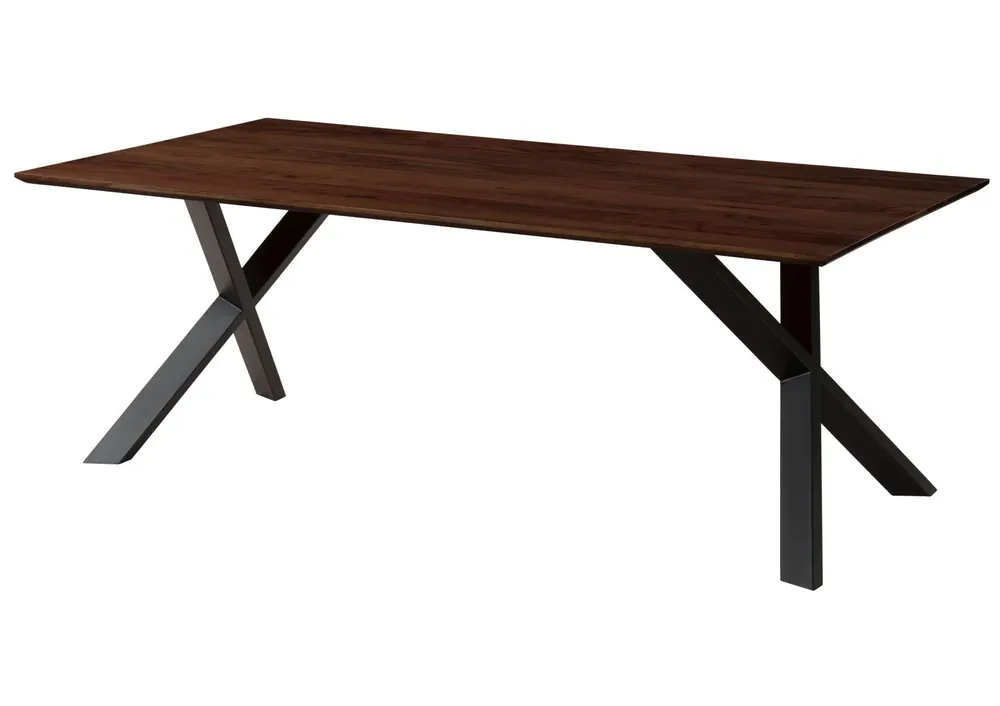 Geprüft Esstisch Akazie 160x90x75 braun lackiert / ausgestellte X-Beine anthrazit matt SWISS EDGE