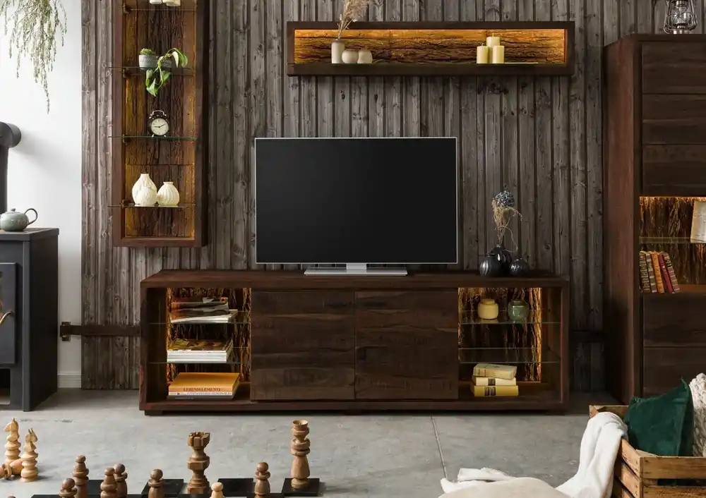 Billig TV-Board Akazie 200x40x63 dunkelbraun lackiert BARK #213