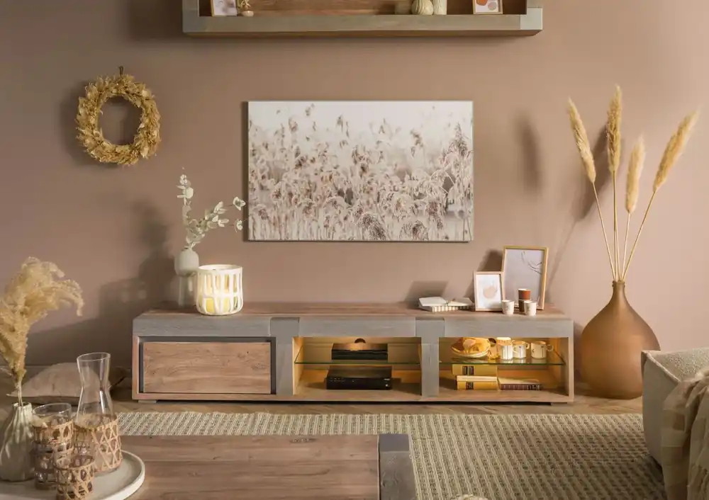 Billig TV-Board Akazie 205x48x39 beige lackiert Amsterdam #103