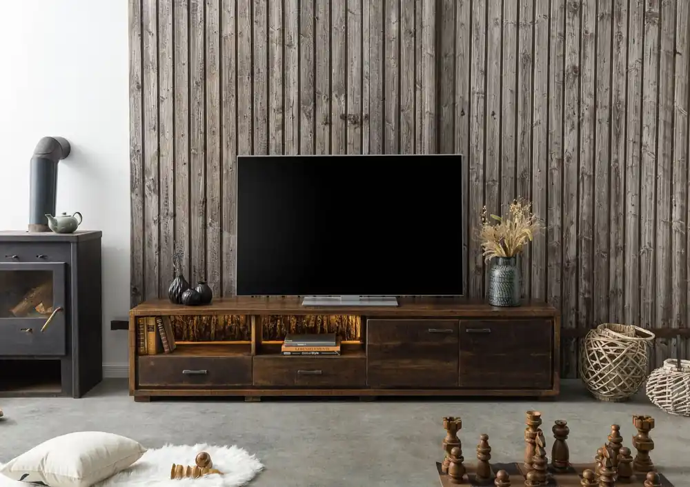 Knallerangebot TV-Board Akazie 220x40x47 dunkelbraun lackiert BARK #210