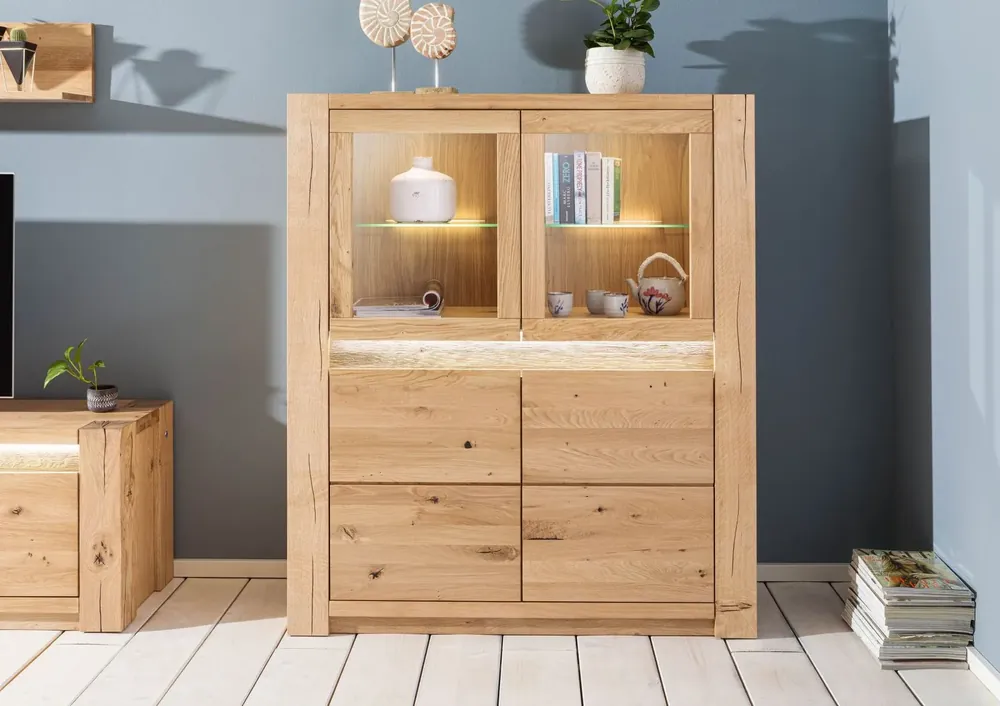 Top-Angebot Highboard Wildeiche 123x40x142 beige geölt KENT #204