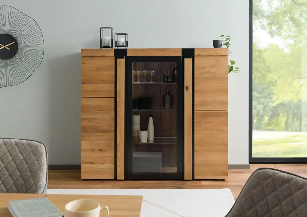 Markenware Highboard Wildeiche 161x45x144 natur geölt ROTTERDAM #101