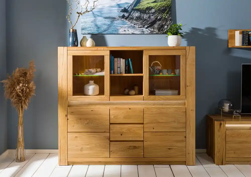 Highboard Wildeiche 163x40x142 natur geölt KENT #105 Günstig