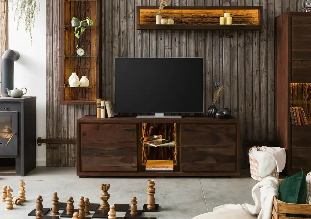 Markenware TV-Board Akazie 175x40x63 dunkelbraun lackiert BARK #211