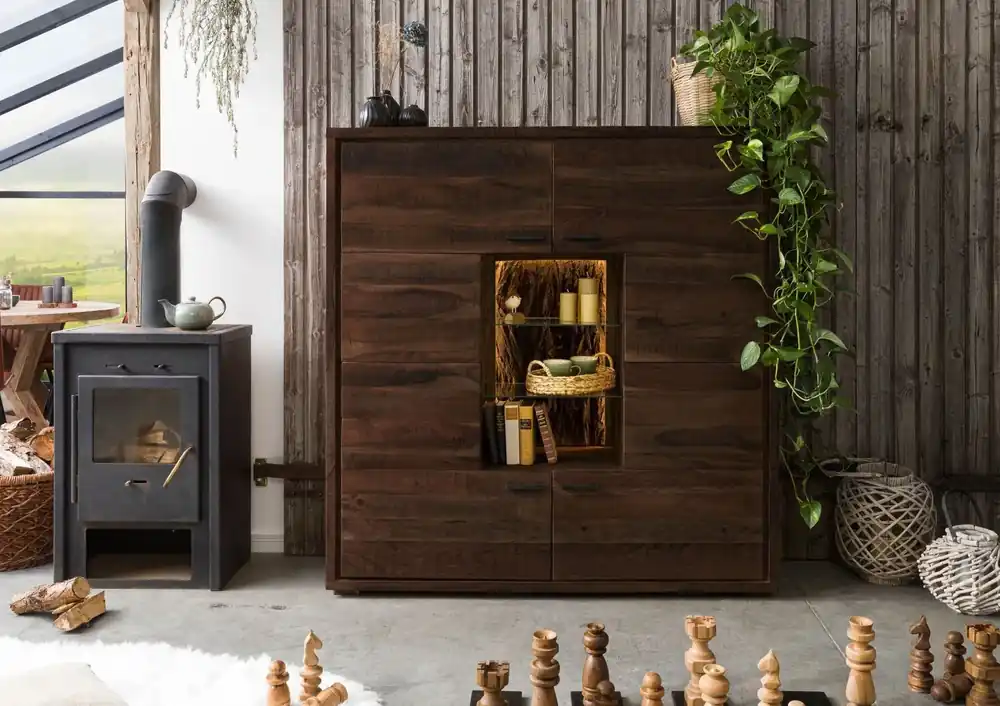 Direkt Vom Hersteller Highboard Akazie 145x40x153 dunkelbraun lackiert BARK #207