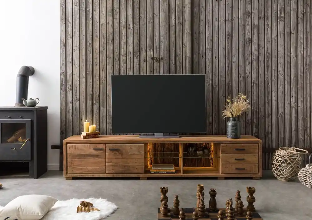 Neuheit TV-Board Akazie 235x40x47 natur lackiert BARK #116
