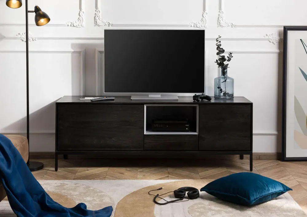 TV-Board Mango 160x45x55 dunkelgrau geölt CHICAGO #201 Super-Preis