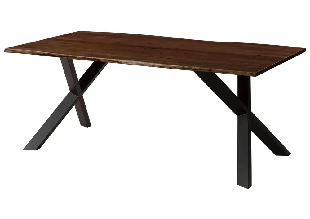 Baumtisch Akazie 220x100x75 braun lackiert / ausgestellte X-Beine anthrazit matt FREEFORM 3 Neue Ware