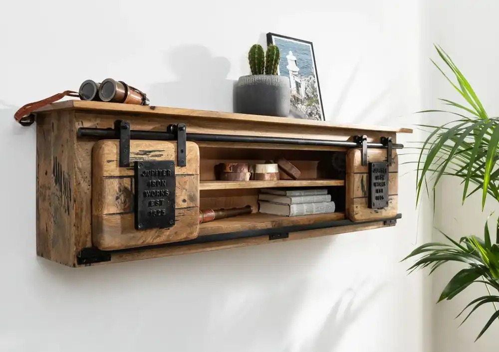 Wandregal Mango 130x25x35 natur lackiert RAILWAY #157 Abverkauf