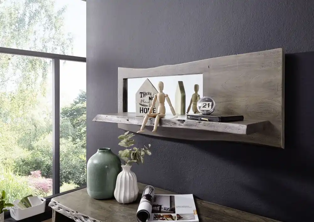 Wandregal Akazie 101x22x38 grau lackiert PURE ACACIA #907 Preisreduziert
