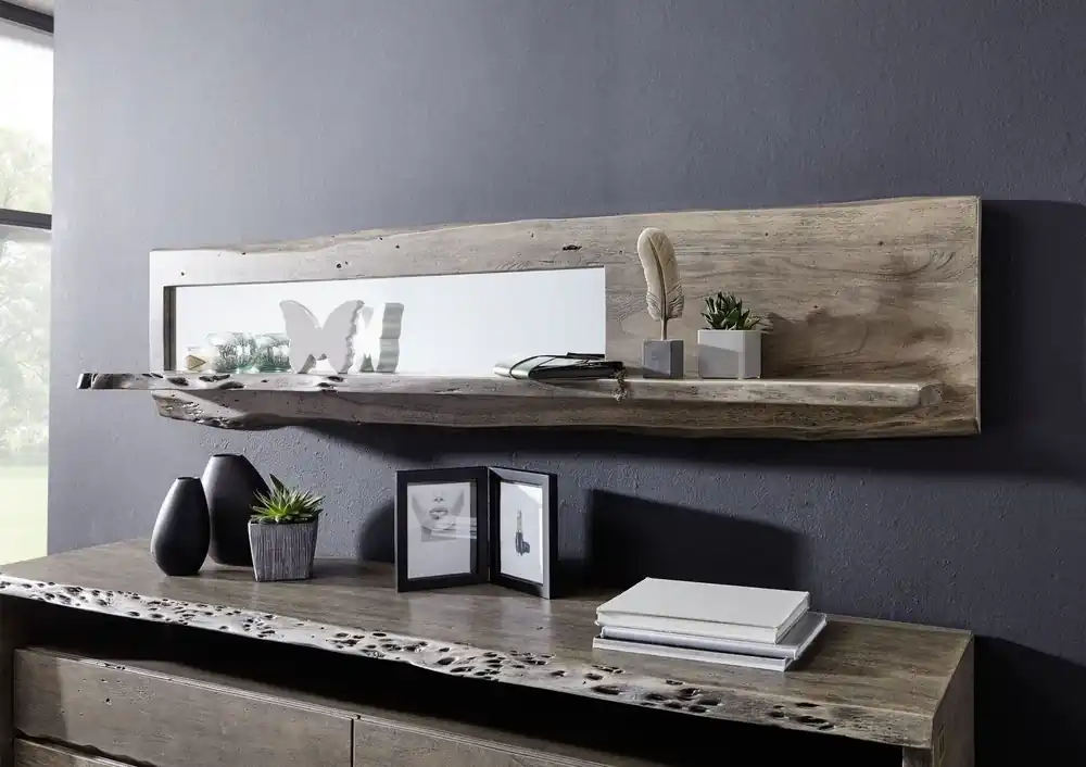 Wandregal Akazie 191x22x38 grau lackiert PURE ACACIA #412 Top-Seller