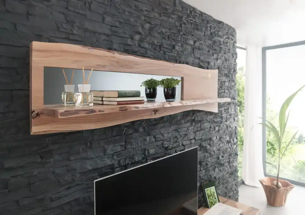 Aktuell Wandregal Akazie 191x22x38 natur lackiert PURE ACACIA #104