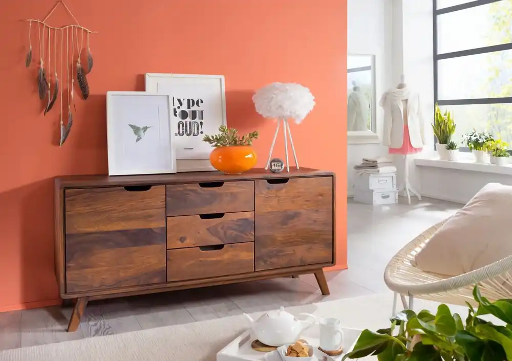 Sideboard Sheesham 134x40x65 walnuss gewachst MALMÖ 2 #107 Beliebt