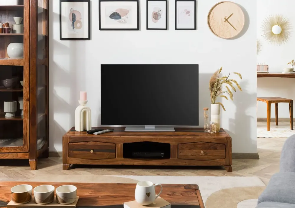 TV-Board Sheesham 160x43x33 dunkelbraun lackiert ANCONA #212 Sichere Zahlung